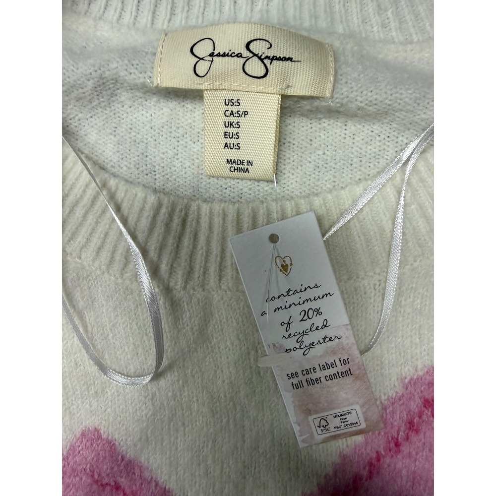 Jessica Simpson Women Pink Bow coquette girl Sweater Ivory Cream Small NWT - Picture 4 of 8